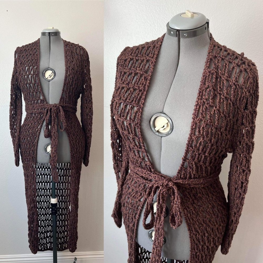 1990s y2k Grunge Chunky Fishnet Knit Long Cardigan / S / Fairy Earthy Cozy Witch